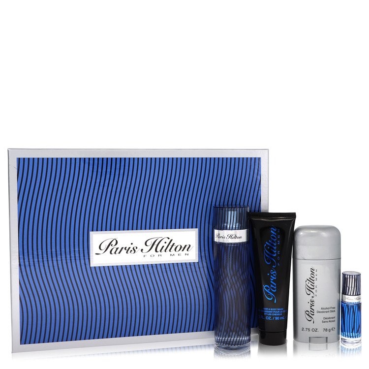 Paris Hilton For Men By Paris Hilton Gift Set (100ml Eau De Toilette Spray + 90ml Body Wash + 81ml Deodorant Stick + .25 Mini EDT Spray) Mens Fragrance